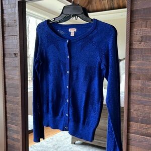 Cat & Jack cardigan sweater in royal blue with sparkle and star pattern.